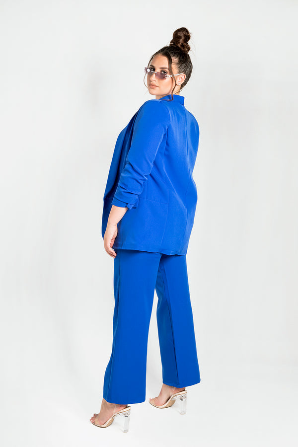 Royal Blue Ruched Sleeve Blazer