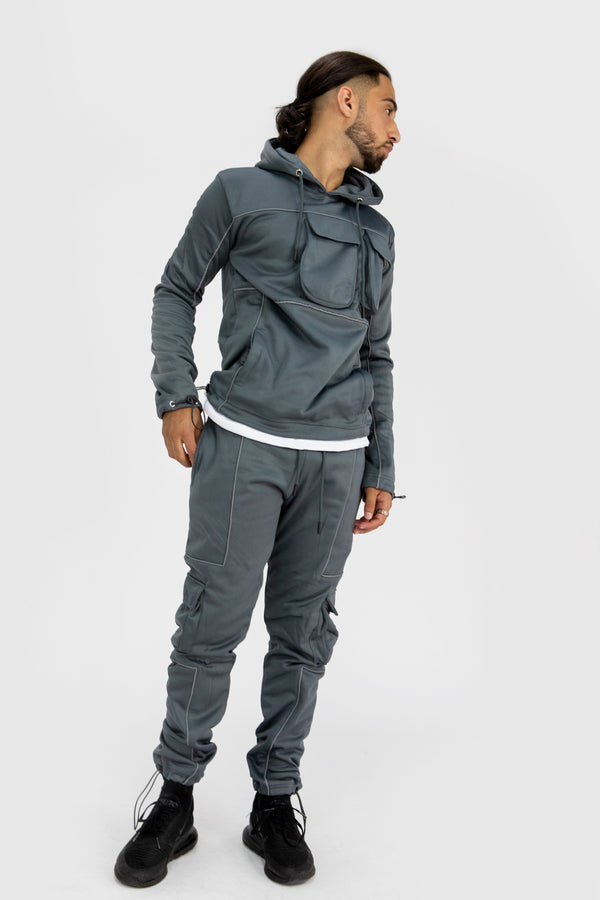 Mens Grey Multi Pocket Reflective Tracksuit