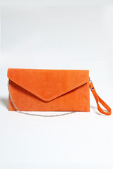 Orange Suede Envelope Clutch Bag