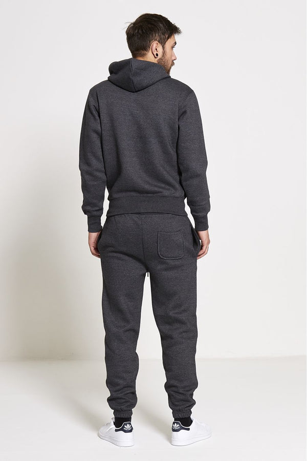 Mens Charcoal Fleece Jogging Pockets Plain Tracksuit