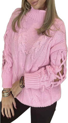 Pink Braided Sleeve Chunky Knitted Jumper