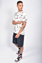 Mens Ecru Floral Printed Pocket T-Shirt