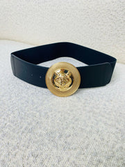 Black Strap Tiger Decor Round Buckle Fashion Belt
