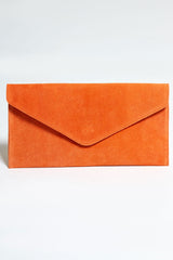 Orange Suede Envelope Clutch Bag