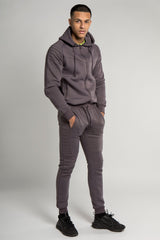 Mens Charcoal Grey Pipe Detail Hooded Zip Tracksuit