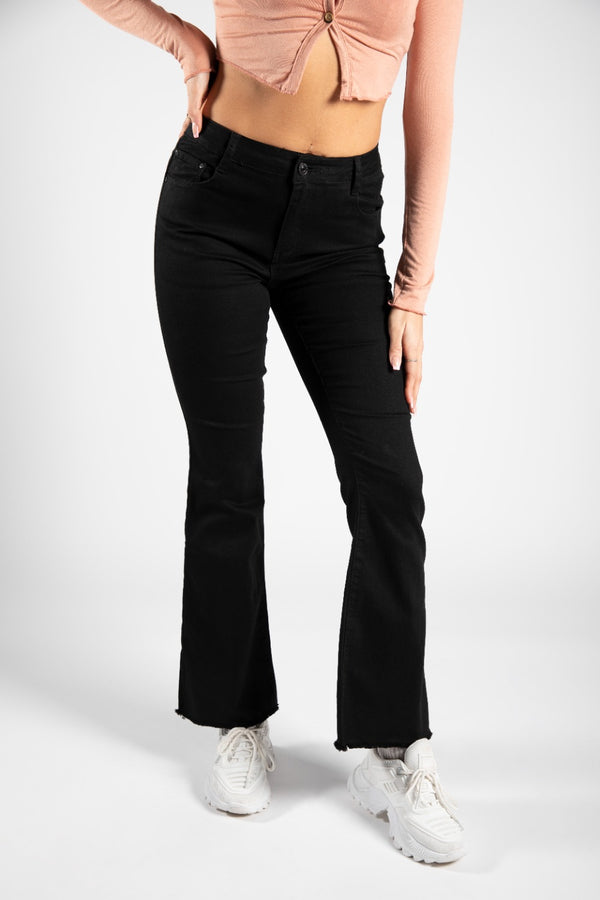 Black Flared Frayed Hem Jeans