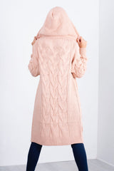 pink cable knit hooded cardigan