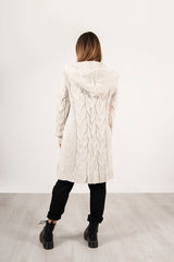 Beige Cable Knit Hooded Cardigan
