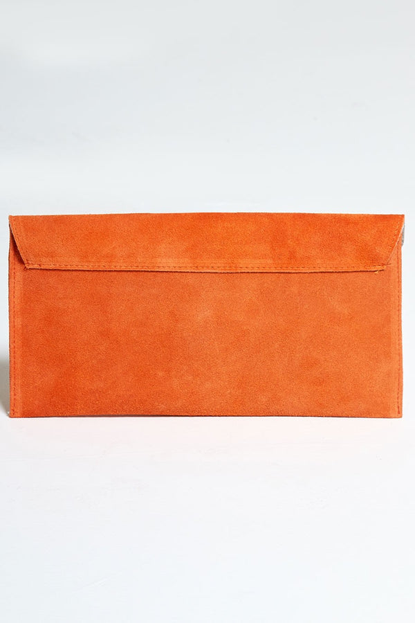 Orange Suede Envelope Clutch Bag