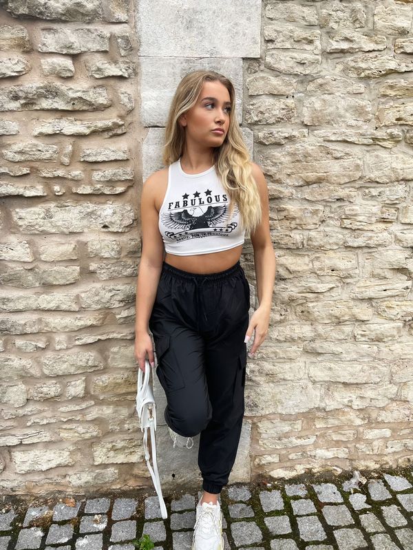 Black Cuffed Hem Shell Cargo Joggers