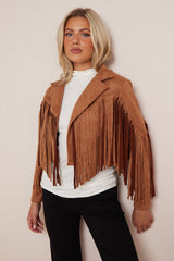 Beige Suede Fringe Cropped Jacket