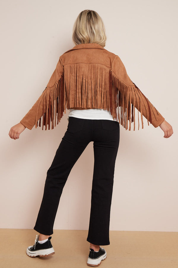 Beige Suede Fringe Cropped Jacket