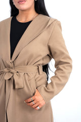 Beige Waterfall Hooded Belted Trench Jacket