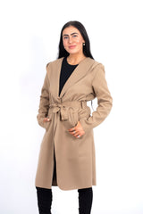 Beige Waterfall Hooded Belted Trench Jacket