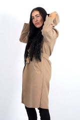 Beige Waterfall Hooded Belted Trench Jacket