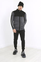 Black and Charcoal Bird Embroidered Zipper Jumper