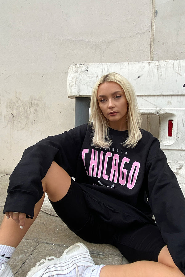 Black Chicago Oversized Sweatshirt