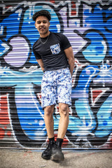 Men Black Floral Print Muscle Fit Shorts Set