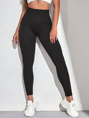 Black High Waisted Rib Waistband Detail Leggings