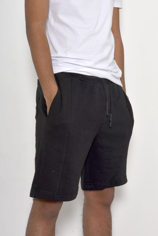Mens Black Ribbed Sweat Shorts
