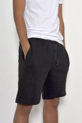 Mens Black Ribbed Sweat Shorts