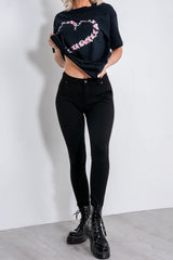 Black Silver Tape Stripe Skinny Jeans