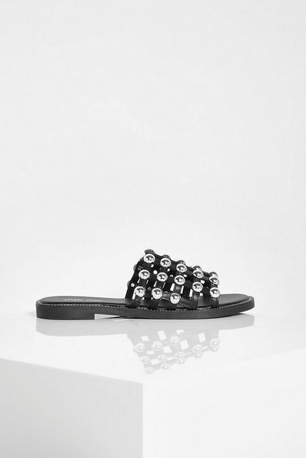 Black Studded Caged Slip-ons