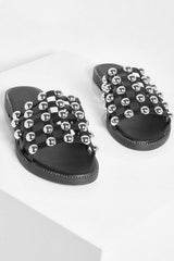 Black Studded Caged Slip-ons