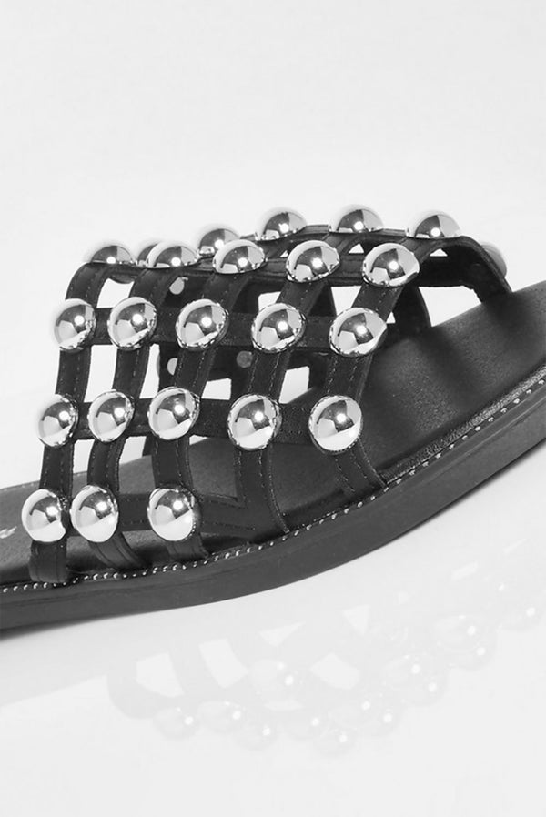 Black Studded Caged Slip-ons
