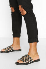 Black Studded Caged Slip-ons