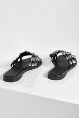 Black Studded Caged Slip-ons