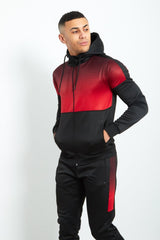 Mens Black with Red Faded Funnel Hood Tracksuit