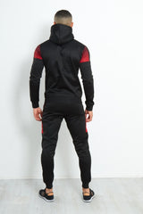 Mens Black with Red Faded Funnel Hood Tracksuit