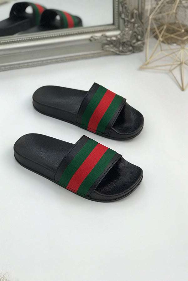 Black Chunky Style Striped Sliders