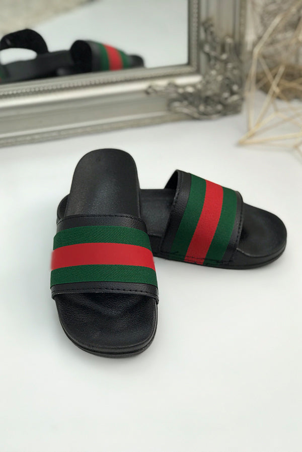 Black Chunky Style Striped Sliders
