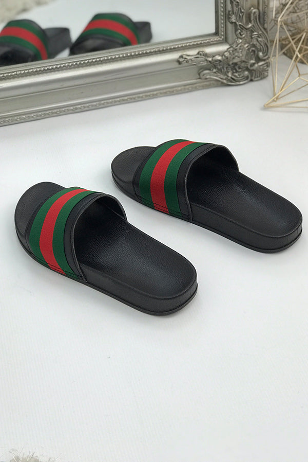 Black Chunky Style Striped Sliders