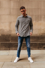 Mens Black Long Sleeve Gingham Shirt