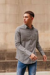 Mens Black Long Sleeve Gingham Shirt