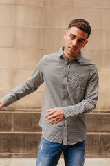 Mens Black Long Sleeve Gingham Shirt