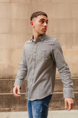 Mens Black Long Sleeve Gingham Shirt