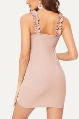 Blush Ruffle Strap Ribbed Bodycon Dress 