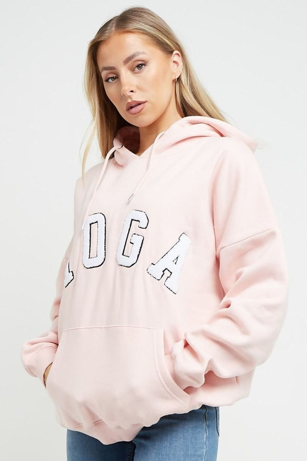 Peach Yoga Slogan Oversized Hoodie