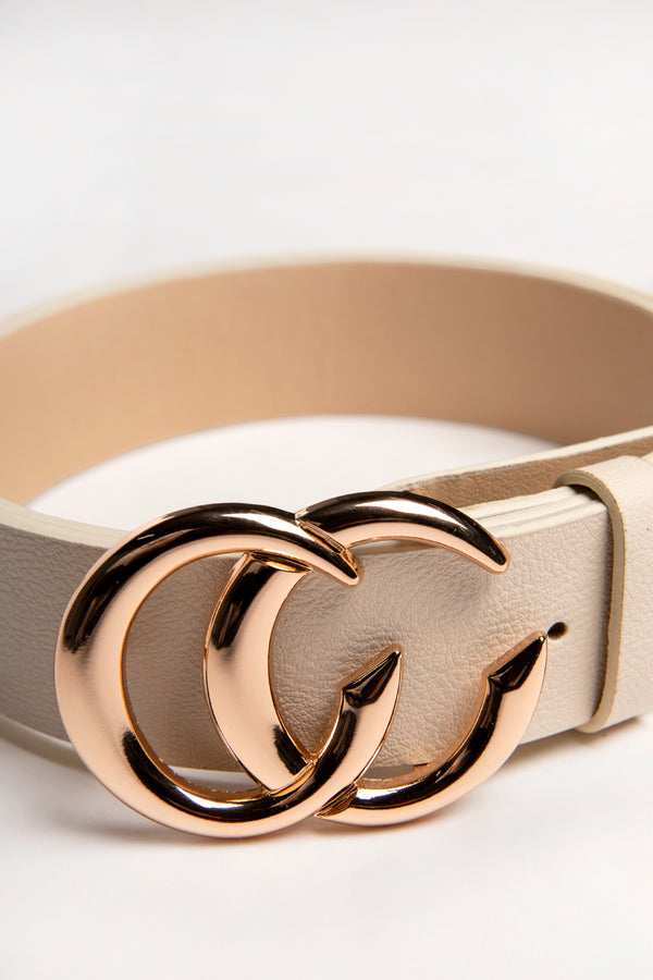 Beige CC Gold Buckle PU Belt