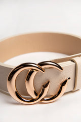 Beige CC Gold Buckle PU Belt