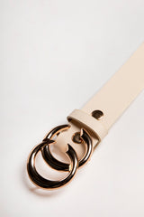 Beige CC Gold Buckle PU Belt