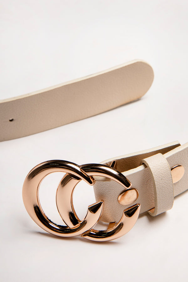 Beige CC Gold Buckle PU Belt