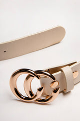 Beige CC Gold Buckle PU Belt