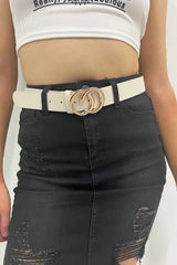 Beige CC Gold Buckle PU Belt