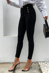 Black Button Detail High Waist Push Up Jeans