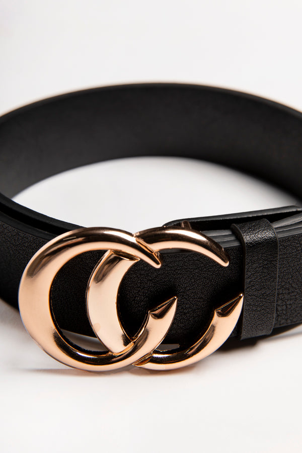 Black CC Gold Buckle PU Belt